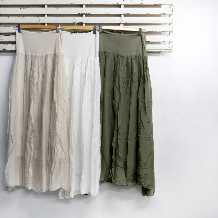Khaki silk blend skirt with cotton waist and inlay 2 per pack G67041K