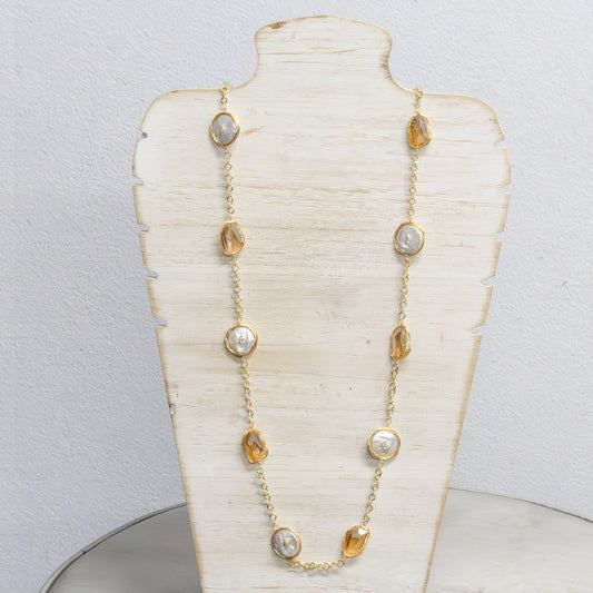 Rhodium plate chain with pearl and stone 2 per pack AFA97171