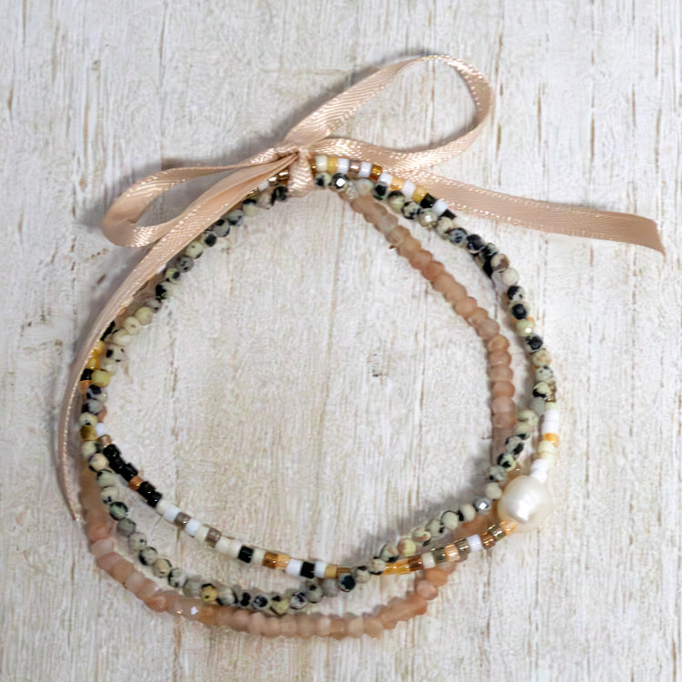 Miniature 3 layer stone stretchy bracelet 2 per pack AFA97396