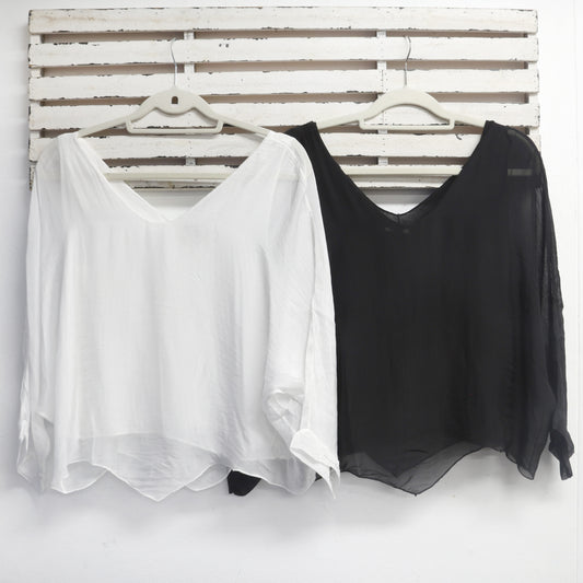 Black silk blend top with bat sleeve and cotton inlay 2 per pack CB64524B