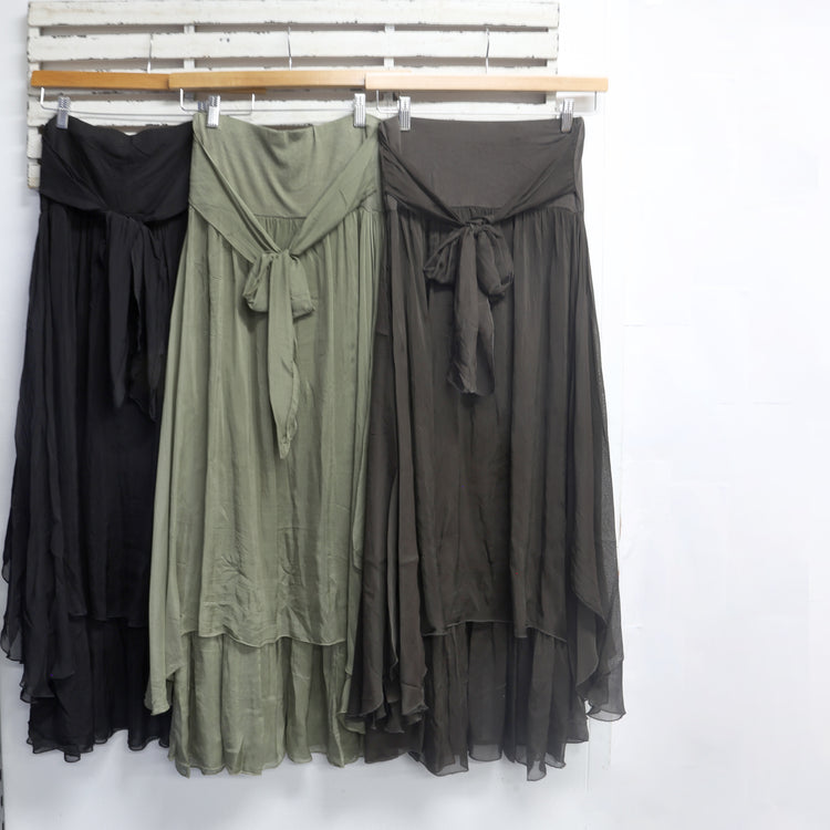 Black silk blend skirt with cotton waist belt and inlay 2 per pack CB66448B