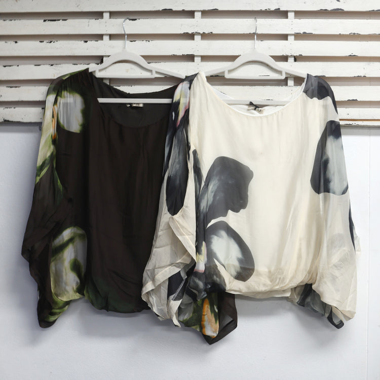 Cream silk blend top with flower print and cotton inlay 2 per pack CB8325CH