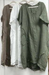 Fawn linen dress with fray detail and pockets 2 per pack CC05152F