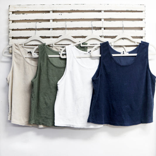 Khaki cotton towelling sleeveless top 2 per pack CC26663K