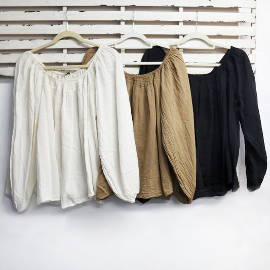 Black cotton top with elasticized neck detail 2 per pack CE80661B