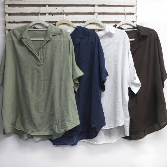 Chocolate cotton top with v neck and sleeve with longer hem 2 per pack CE834528CH