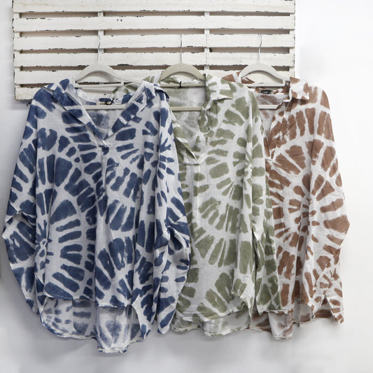 Brown cotton abstract top with collar and 3/4 sleeves 2 per pack CE891935BR