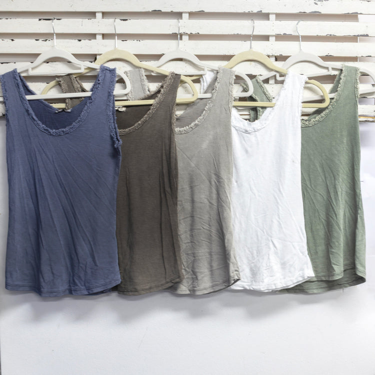 Blue cotton singlet with fray edges 2 per pack CE915401B