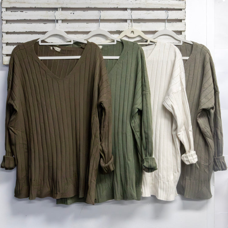 Chocolate v neck wool blend knit with detail boarder 2 per pack CGA002CH