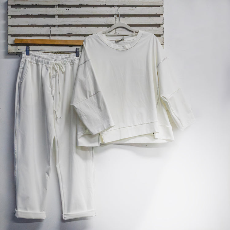 Black cotton blend round neck top with white stitching detail 2 per pack CGA015B