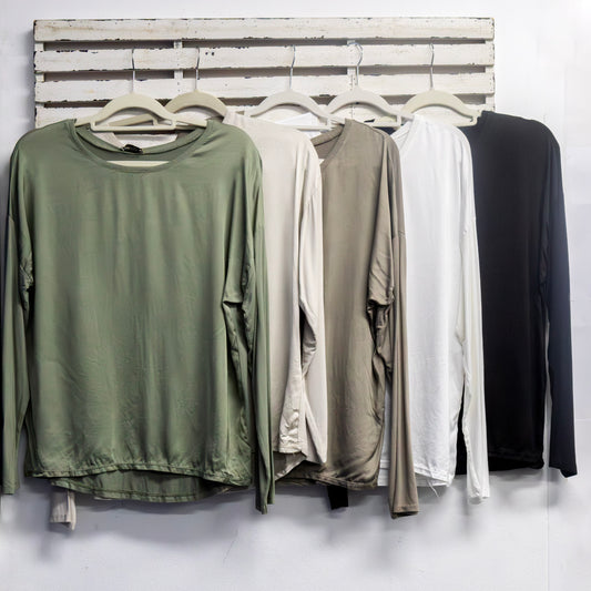 Black silk blend round neck top with cotton back and sleeves 2 per pack CGE001B