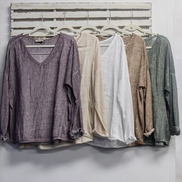 Fawn v neck linen long sleeve top with side panel 2 per pack CGG028F