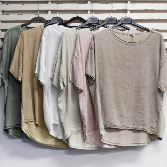 Fawn round neck linen top with cotton back 2 per pack CGM041F