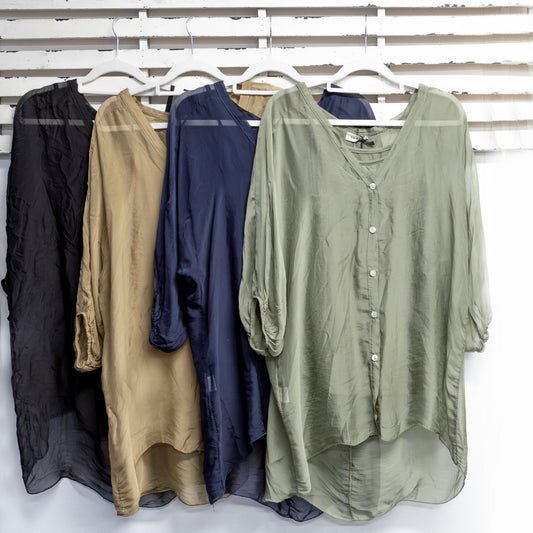 Black viscose silk shirt with cotton singlet 2 per pack CGM077BL