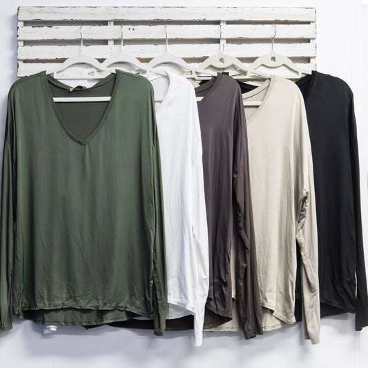 Champagne v neck silk trim detail with long sleeves and silk front and cotton back top 2 per pack CGT008CHM