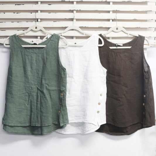 Chocolate linen top with side buttons 2 per pack CM96627C