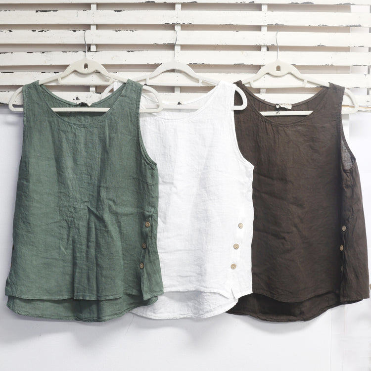 Chocolate linen top with side buttons 2 per pack CM96627C