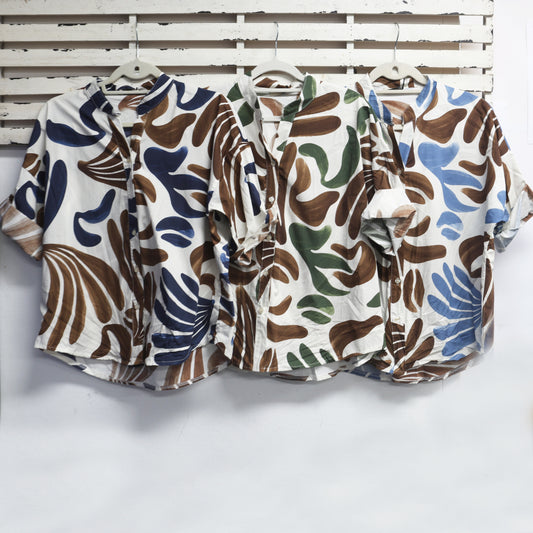 Blue and brown cotton print shirt with round neck 2 per pack CM96688B