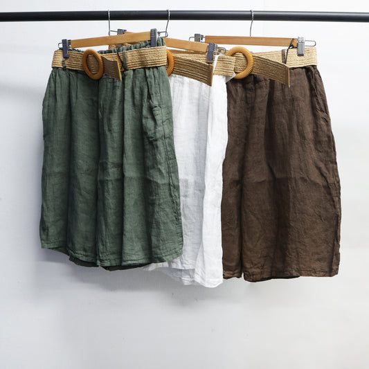 Chocolate viscose linen shorts with stretch belt 2 per pack CO2325CH