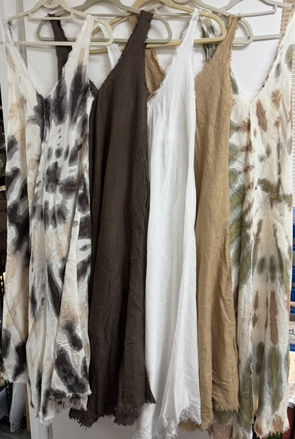 White linen sleeveless dress with fray v neck 2 per pack CO511221W