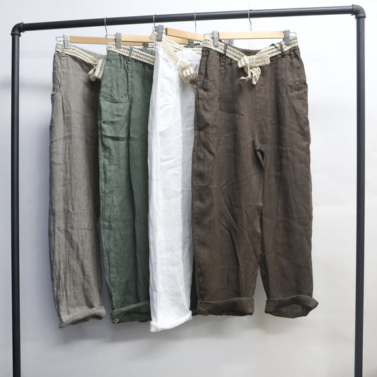 Chocolate viscose linen pants with front pockets and rope belt 2 per pack CO59532CH