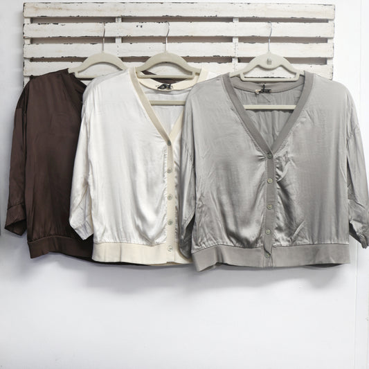 Chocolate viscose silky jacket with buttons and 3/4 sleeves 2 per pack CR23964CH