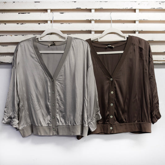 Chocolate viscose silky jacket with buttons and 3/4 sleeves 2 per pack CR23964CH