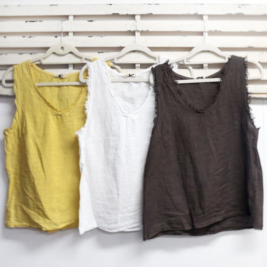 Corn linen sleeveless top with frey detail 2 per pack CR27208C