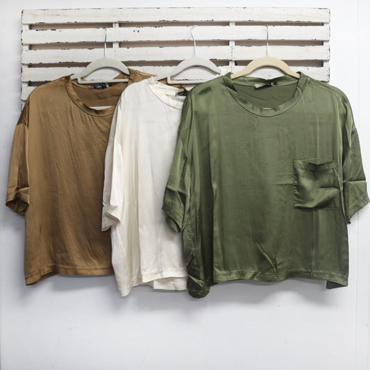 Khaki viscose silk blend top with pocket 2 per pack CS14486K