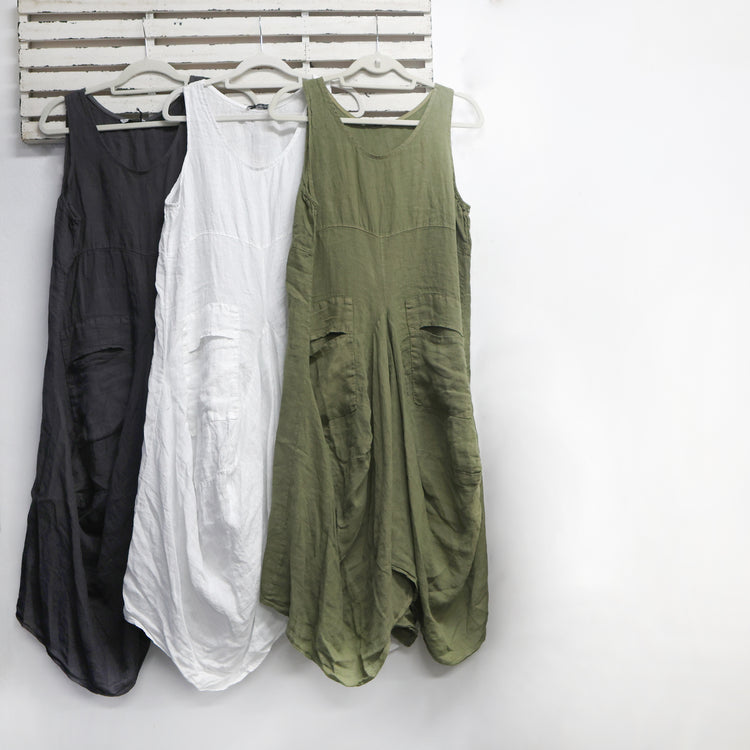 Gun Metal linen dress with front pockets and hem detail 2 per pack CT1633GM