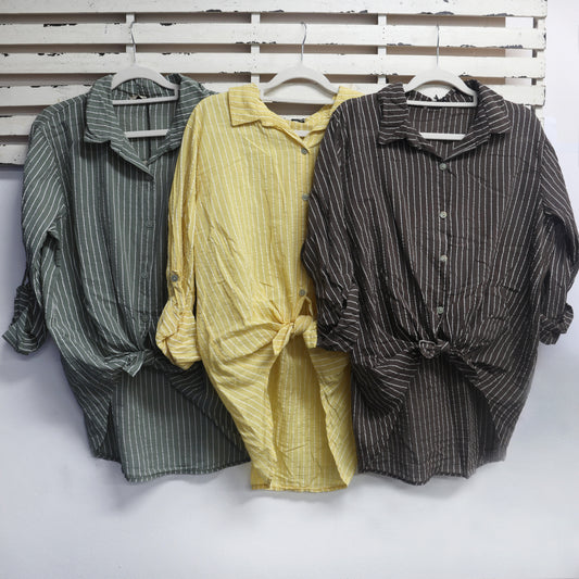 Khaki stripe cotton shirt 2 per pack CR20624K