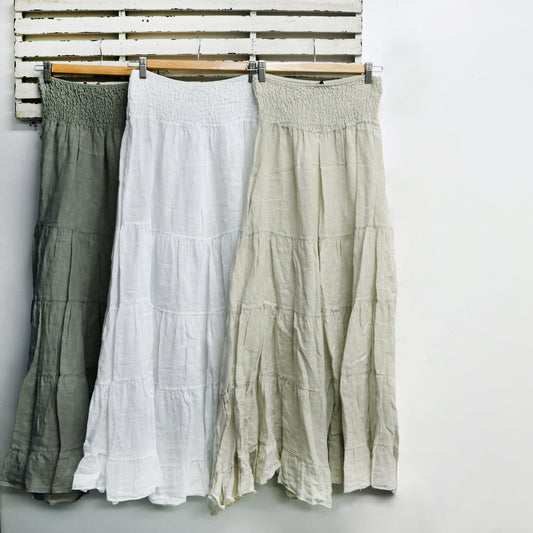 Light khaki linen skirt with elasticized waist detail 2 per pack CT80212LK
