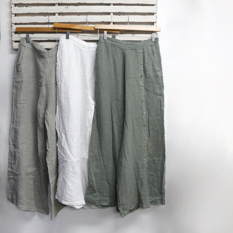 Khaki linen pants with button detail down the side 2 per pack CT9320K