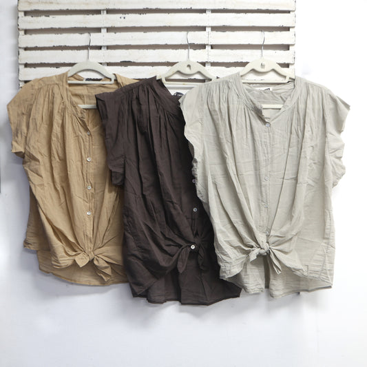 Chocolate cotton round neck top with buttons 2 per pack CU684CH