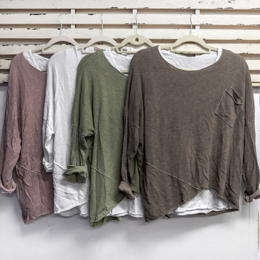 White cotton round neck top with long white singlet 2 per pack CX018W