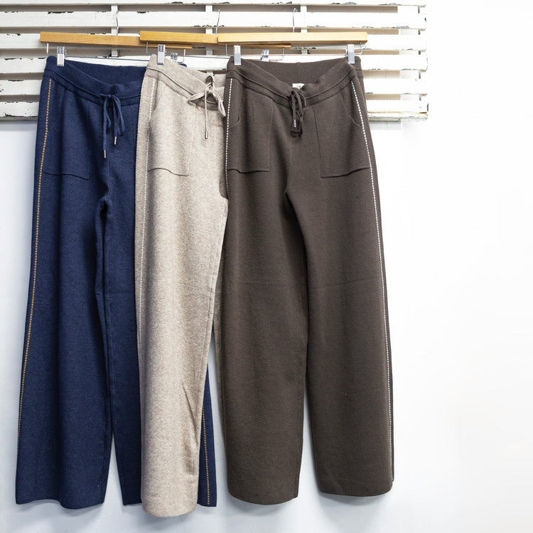 Chocolate wool blend drawstring pants with white stitching 2 per pack CX770116CH