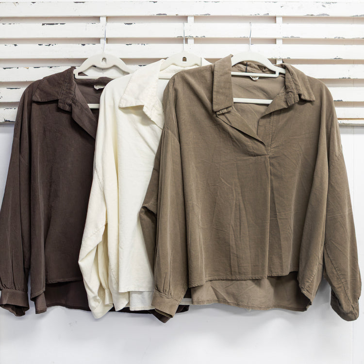 Cream cotton cord top with v neck 2 per pack CX85194C