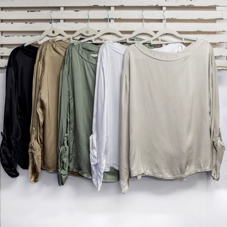 Black viscose silk round neck top with 3/4 sleeves 2 per pack CX85236BL