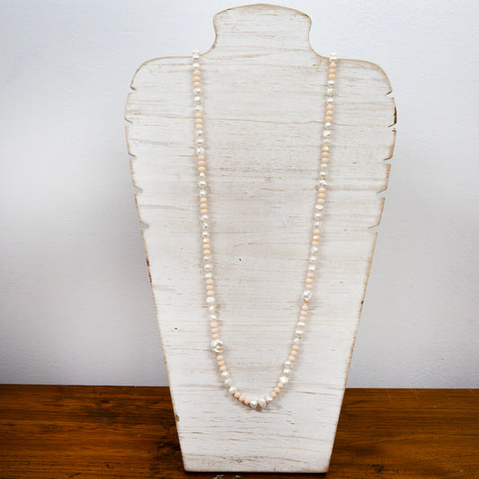 Pearl and crystal natural tone necklace with silver clasp 2 per pack AFG000