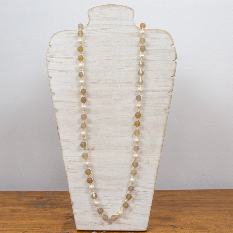 Natural stone and pearl necklace with knotted cord 2 per pack FG001