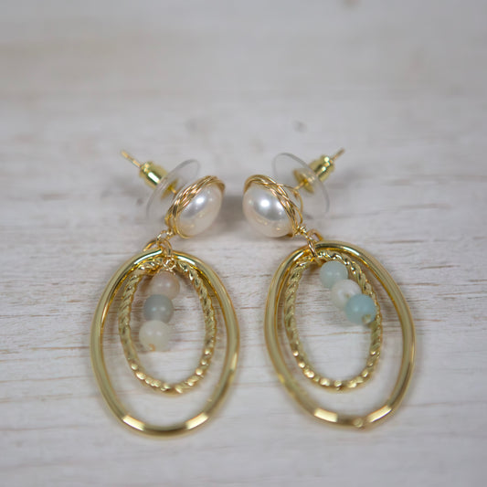 Gold loop earring with pearl and stone 2 per pack        FJ008E