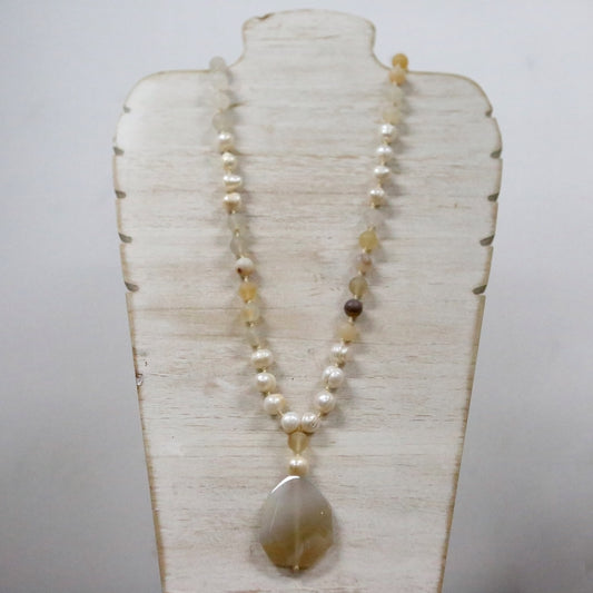 Natural agate and pearl necklace with natural stone charm 2 per pack    FJ030N