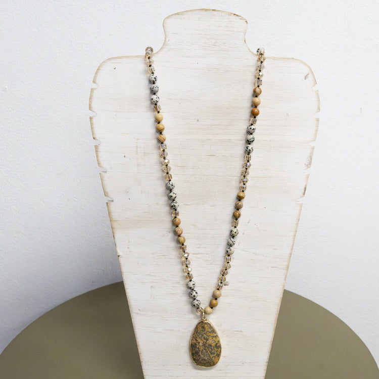 Crystal and wood necklace with stone charm 2 per pack G1448A
