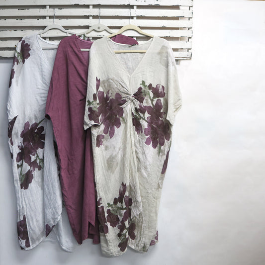 Wine linen dress with knot detail 2 per pack G22637W