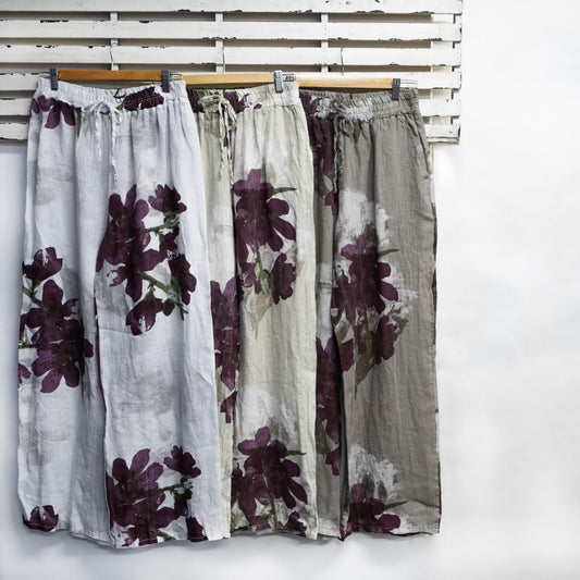Fawn and wine flower print linen pants 2 per pack G24706FW