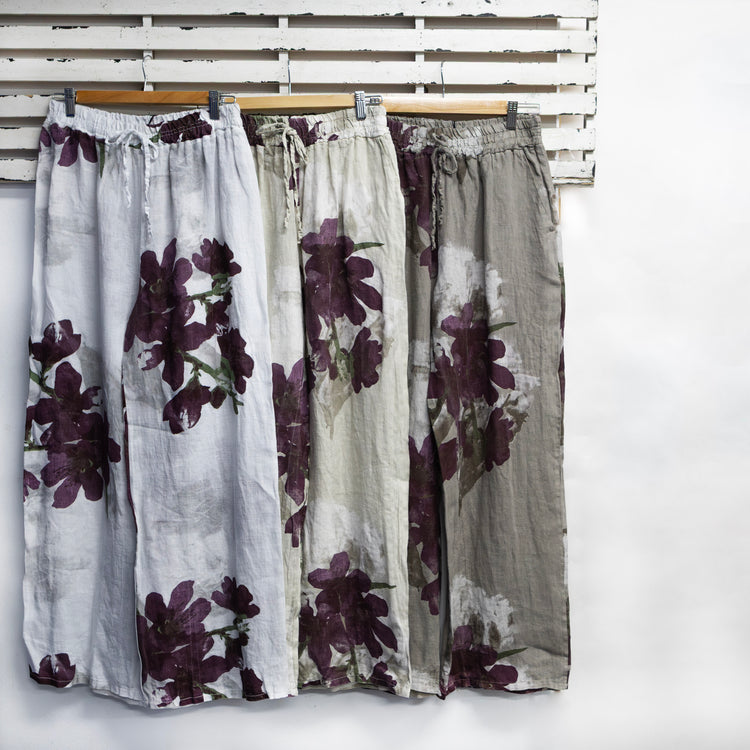 Natural and wine flower print linen pants 2 per pack G24806NW