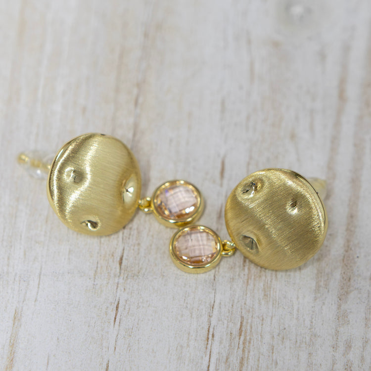 Gold plated earrings with a hanging semi precious stone 2 per pack G4613