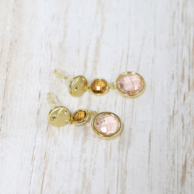 Gold plated hanging earrings with semi precious stones 2 per pack