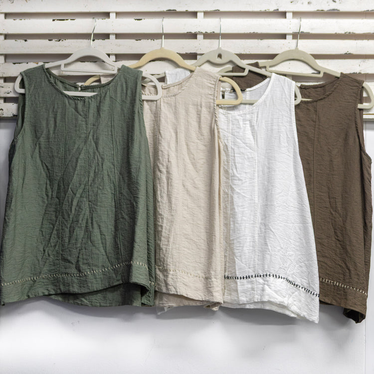 Chocolate viscose linen sleeveless top with stitching 2 per pack G59692CH