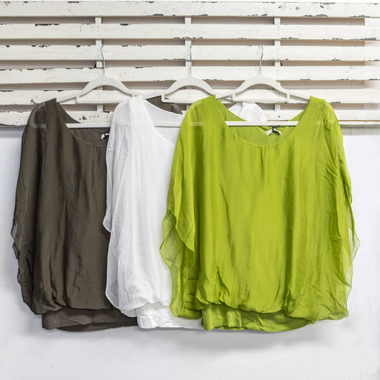 Chocolate silk blend double layer round neck top 2 per pack G62498CH